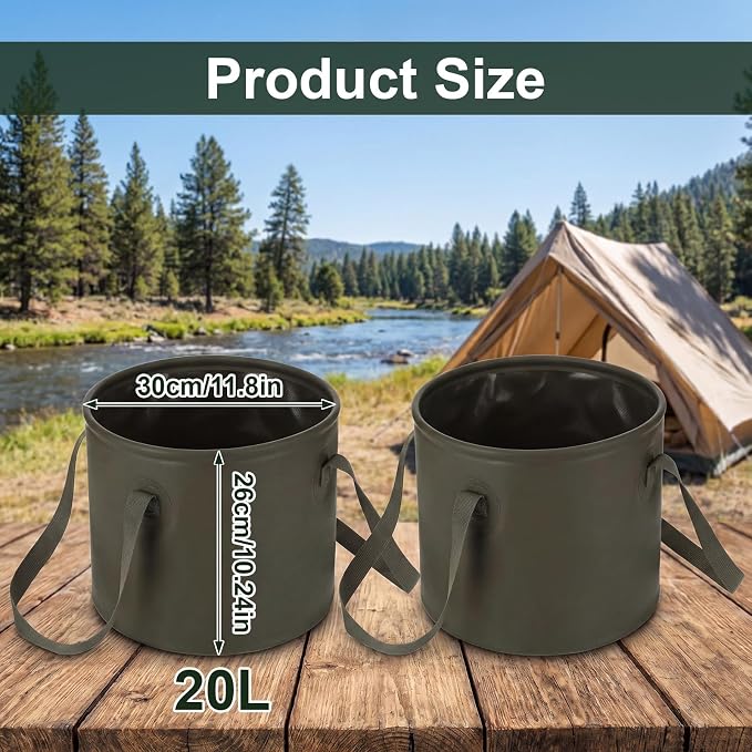 2 Pack Collapsible Bucket 5 Gallon Foldable Bucket Portable Car Wash Container, Fishing and Utility Basin with Handle, 20L for Camping, Hiking,Dish Washing, Fishing, Laundry