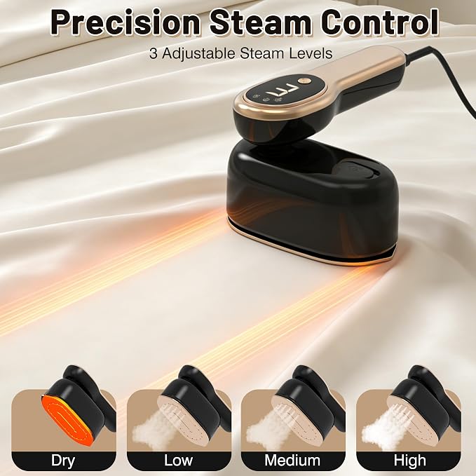 2-in-1 Handheld Steamer for Clothes, 110ml Large Tank Portable Travel Garment Steamer with 3 Adjustable Steam Settings, 15s Fast Heat-Up 180° Rotatable Steam Iron for Home Office Dorm