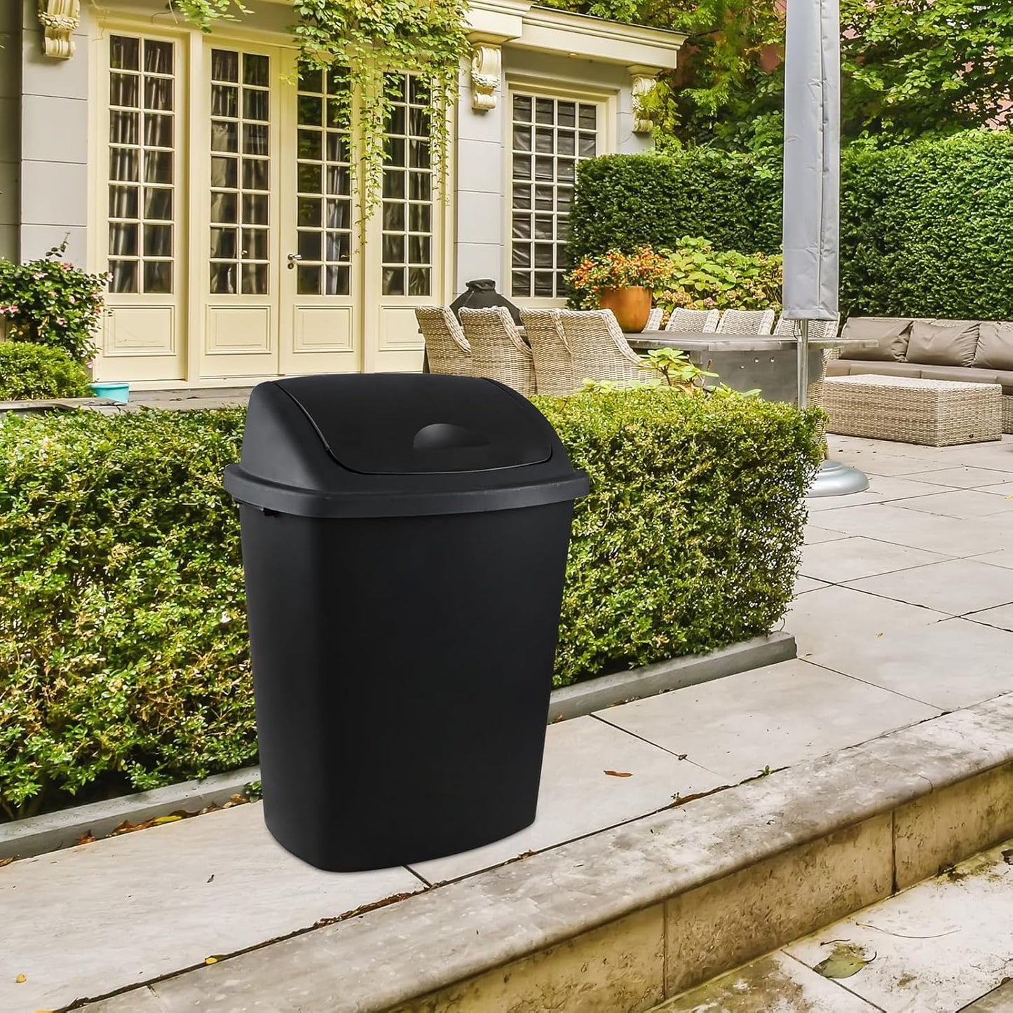 Zopnny 4-Pack 18 Gallon Tall Kitchen Swing Top Garbage Can, Plastic Swing Top Lid Trash Can, Black