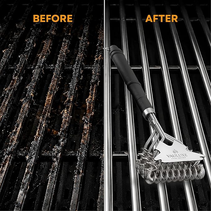 Bristle-Free Grill Brush and Scraper – 18’’ BBQ Grill Cleaner with Safe Spiral Spring Head, Stainless Steel Handle – Grill Accessories for Gas, Charcoal, Porcelain, Weber – BBQ Gifts