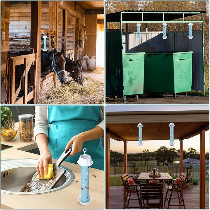 12 Pcs Sticky Fly Trap Fly Stick Indoor Outdoor Long Lasting Adhesive Fly Catcher with Hanging Hook for Wasps Gnats Bugs Insects Moths Fruit Flies Mosquitoes Spiders Fleas (Sky Blue, White)