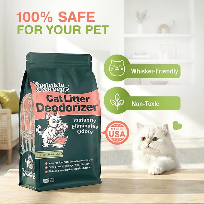Sprinkle & Sweep: Litter Box Deodorizer - 8oz Bag - Cat & Kitten Home Odor Neutralizer, Ultra-Absorbent Formula, Non-Toxic & Safe, Pet Smell Control