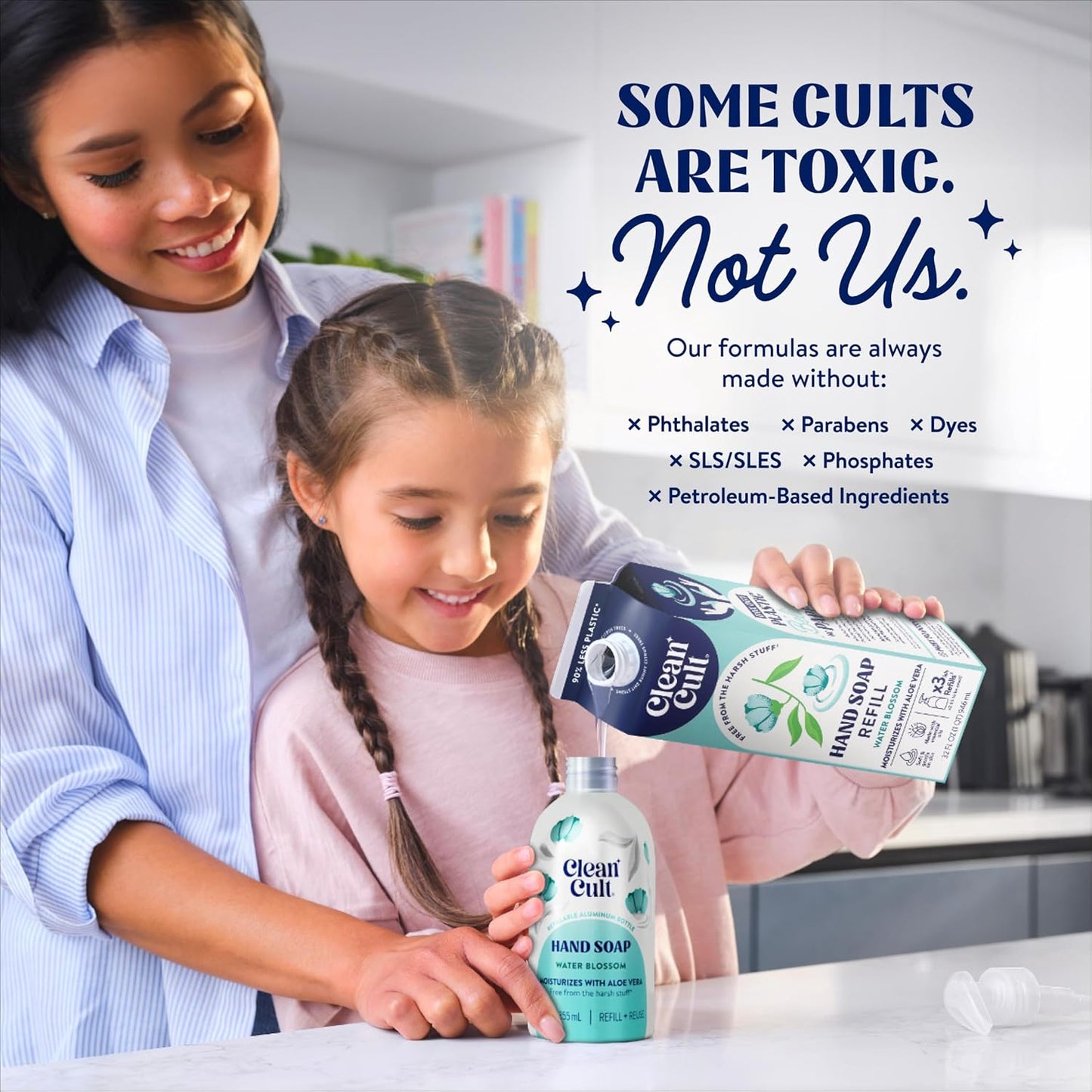 Cleancult Liquid Hand Soap Refill - Water Blossom - Moisturizes Dry & Sensitive Skin - Made with Aloe Vera & Essential Oils - Eco Friendly - Paper-Based Packaging - 32 oz/3 Pack