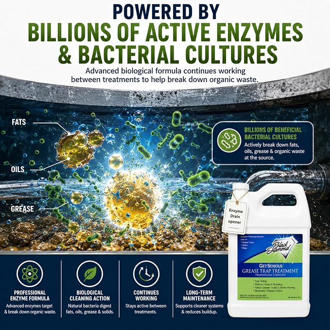 Black Diamond Stoneworks GET SERIOUS Grease Trap Treatment – Commercial Enzyme Grease Trap Cleaner & Drain Maintenance for FOG Reduction, Odor Control & Free-Flowing Drains