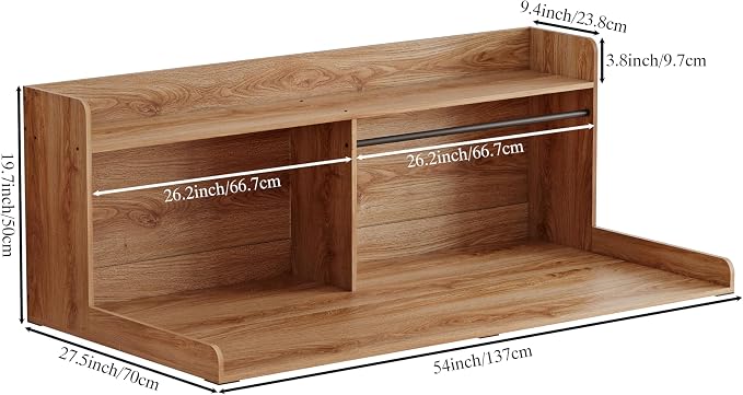 Unionly 2-Tier Washer Dryer Countertop with Clothes Rail，Laundry Topper with Edge and Non-Slip Pad for Washer and Dryer Laundry Hamper Counter Storage Organization (Light Oak Brown, Full)