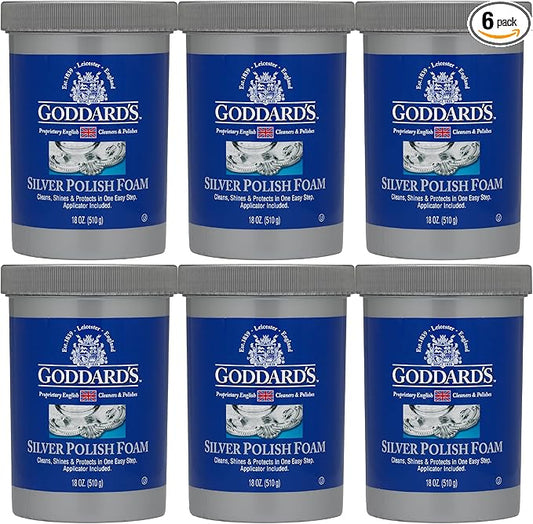 Goddard's Silver Polish Foam – Silver Jewelry Cleaner for Antiques, Accessories, Ornaments & More – Cleaner for Silverware Protection – Tarnish Remover for Jewelry w/Sponge Applicator, 18 oz (6 pack)