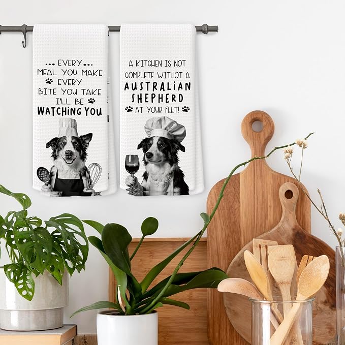 Funny Australian Shepherd Dog Kitchen Towels 16x24 Inch Set of 2 | Australian Shepherd Gifts Dish Tea Towels for Kitchen, Dog Lover Mom Dad Owner Gifts Decorative Hand Towel