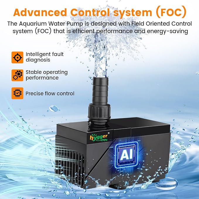 hygger 530GPH DC Aquarium Pump with Controller, Ultra Quiet 24V Submersible Water Pump, 10ft High Lift Return Pump for Fish Tank, Sump, Pond, Fountain & Hydroponics (20W)