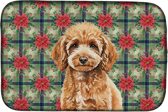 Caroline's Treasures Miniature Apricot Poodle Christmas PoinsettIas Dish Drying Mat Absorbent Dish Drying Mat Pad for Kitchen Counter Dish Drainer Mat for Countertop, 14 x 21", Multicolor