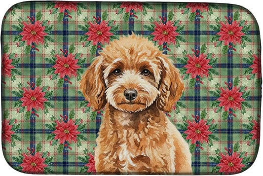 Caroline's Treasures Miniature Apricot Poodle Christmas PoinsettIas Dish Drying Mat Absorbent Dish Drying Mat Pad for Kitchen Counter Dish Drainer Mat for Countertop, 14 x 21", Multicolor