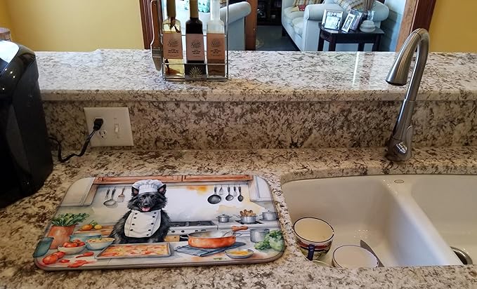 Caroline's Treasures DAC6201DDM Belgian Sheepdog The Chef Dish Drying Mat Absorbent Dish Drying Mat Pad for Kitchen Counter Dish Drainer Mat for Countertop, 14 x 21", Multicolor