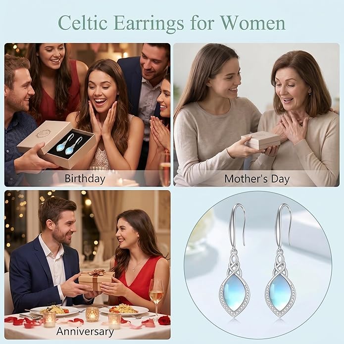 PELOVNY Celtic Knot Filigree Earrings for Women 925 Sterling Silver Moss Agate/Birthstone Infinity Earrings Birthday Christmas Jewelry Gifts for Mom Daughter Wife Sister