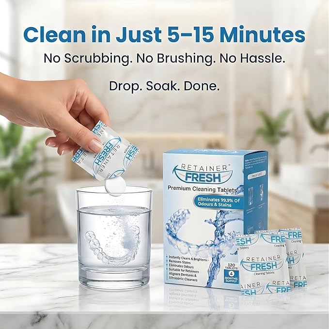 Retainer Fresh Retainer Cleaner Tablets - Denture Cleaner, Retainer Cleaning Tablets, Mouth Guard Cleaner, Aligner Cleaner, Brite Retainer Tablets 120 Tablets 4 Month