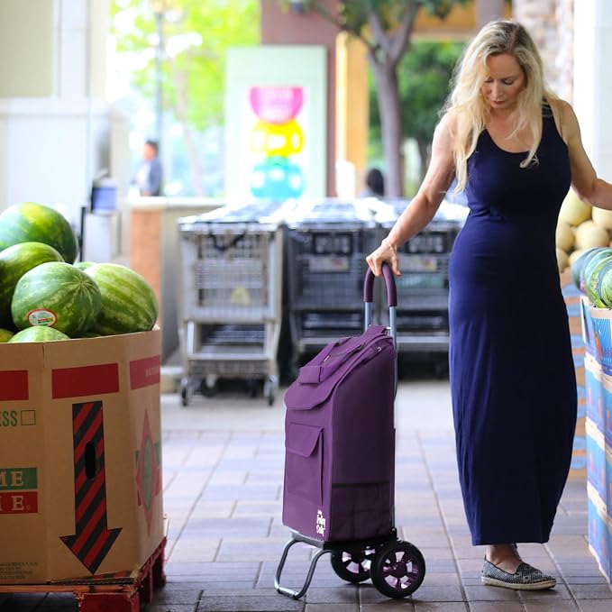 dbest Products Trolley Dolly Purple Bungee Cord Bundle Foldable Shopping cart for Groceries with Wheels and Removable Bag and Rolling Personal Handtruck Standard, 1 Unit