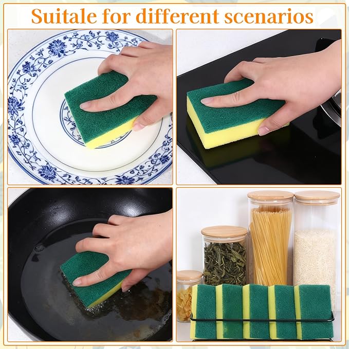 100 Pack Individually Wrapped Sponges Uncompressed for Household Cleaning Kitchen Dishwashing Non Scratch Scrouing Sponge Bulk for Hotel Car Airbnb Apartments,Green