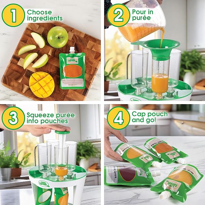 Baby Food Maker For Infants & Toddlers (11 Piece Set)- Make 4 6oz Food Squeeze Purees at Once w/ Fill Station, Pouches, Funnel, Tubes & Plunger- Dishwasher Safe & BPA Free for Homemade Semi-Solid Food