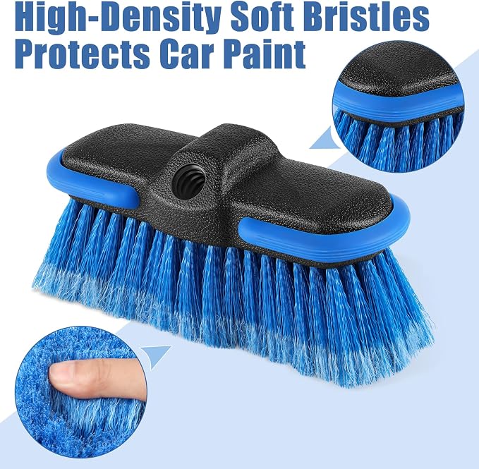 Car Wash Brush Head with Soft Bristle 8'', Car Cleaning Brush with Protective Bumper for Cleaning Auto Cars Trucks RV Boat Deck