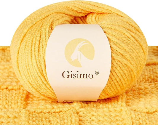 100% Merino Wool Yarn, 6-Ply Luxurious and Soft Yarn for Hand Knitting & Crocheting, 1.76 OZ/50g, 127 yds/116 Meters(Bright Yellow, 1 Ball)