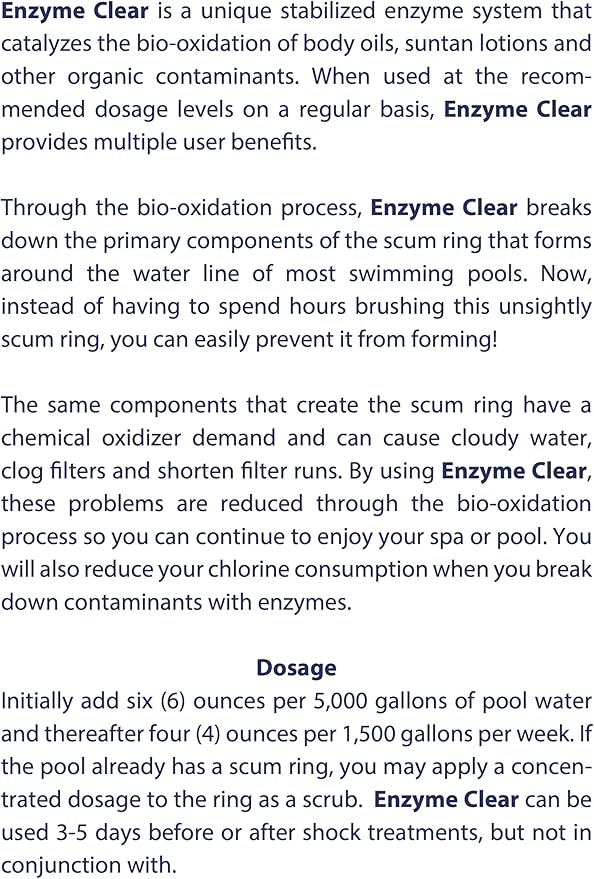 SpaChoice 1-Quart Premium Pool Enzyme Treatment, Pool Clarifier, Made in USA