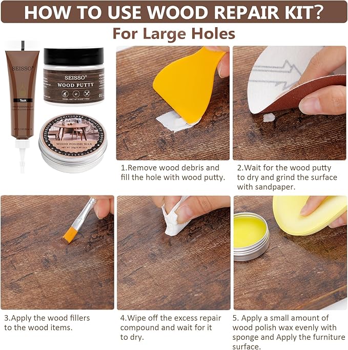 Wood Furniture Repair Kit, 40 Sets-18 Colors Wood Filler Putty and 8 Furniture Touch Up Markers, Vinyl Floor Repair Kit for Scratches Holes, Hardwood Floor Door, Cabinet Table, Bedposts