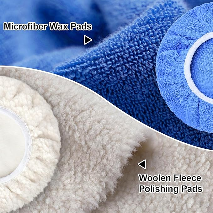 15 PCS Car Polisher Pad Bonnet 7 to 8 Inch, Car Polishing Bonnet Buffing Pads, Lamb Fleece Buffing Pad Cover, 10*Microfiber 5*Woollen