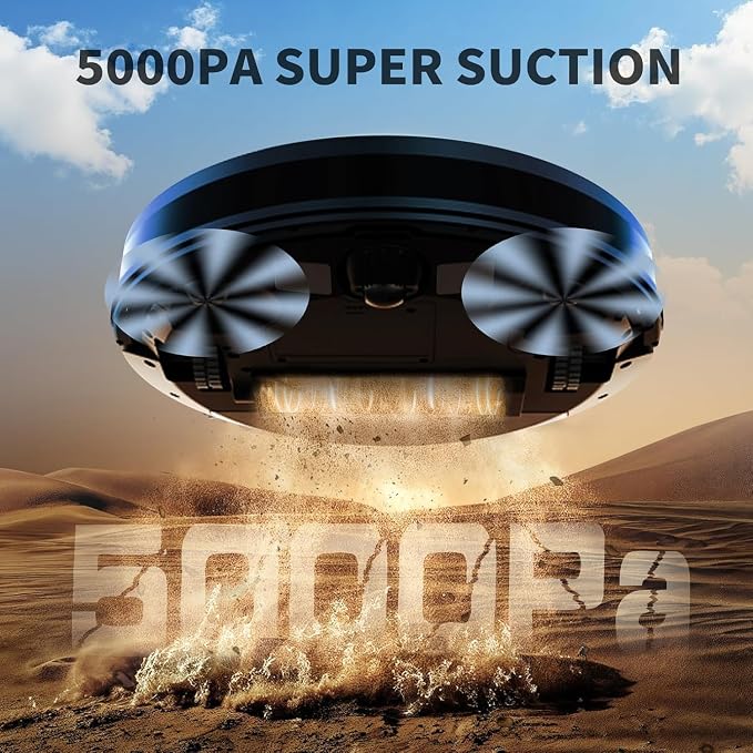 Robot Vacuum and Mop Combo, 5000 Pa Robotic Vacuum Cleaner, 120 Min Max, Super Thin, Quiet, App & Remote Control, Ideal for Hard Floor, Hair, Pet Fur, Self-Charge(G100)