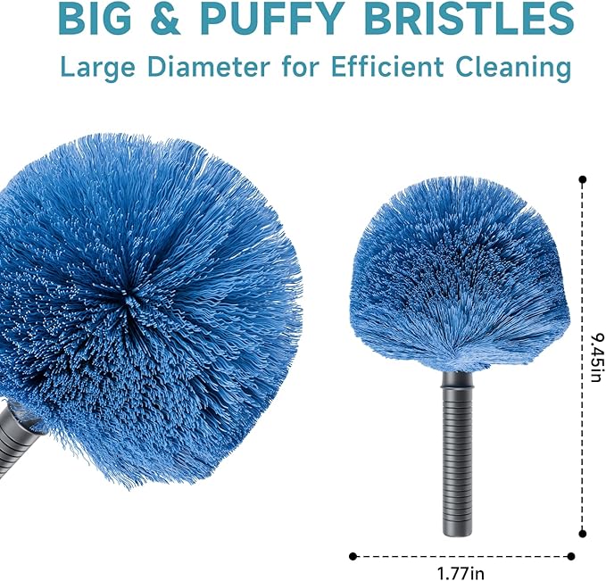 17 Feet High Reach Cobweb Duster with 4-9Ft Extension Pole, Webster Cobweb Duster with Fiberglass Pole, Spider Web Brush & Duster Brush for Outdoor & Indoor Cleaning