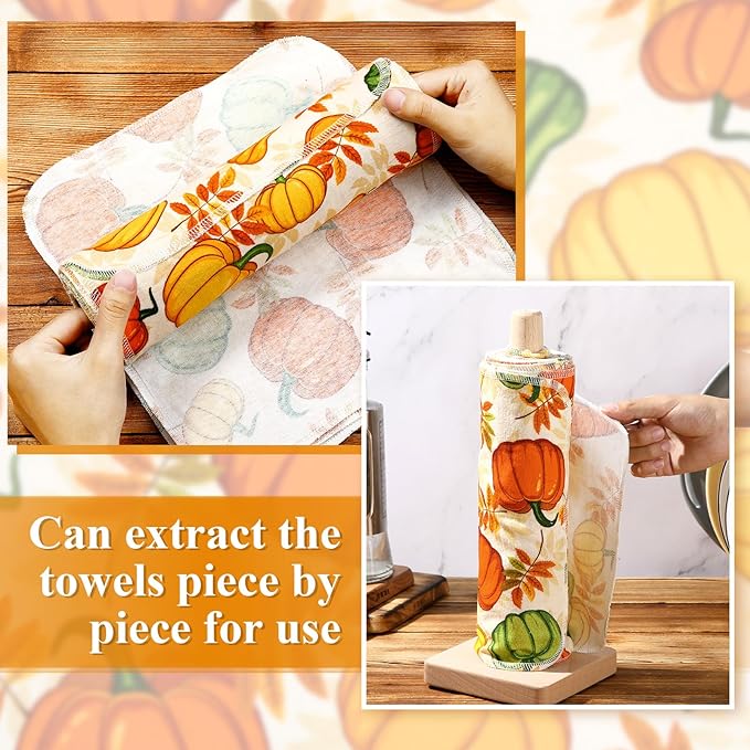Redbaker 50 Pcs Reusable Paper Towels Paperless Reusable Cotton Cloths Toilet Absorbent Washable Paper Towels with Roll Kitchen Dishcloth for Kitchen Paperless Dishcloths(Pumpkin)