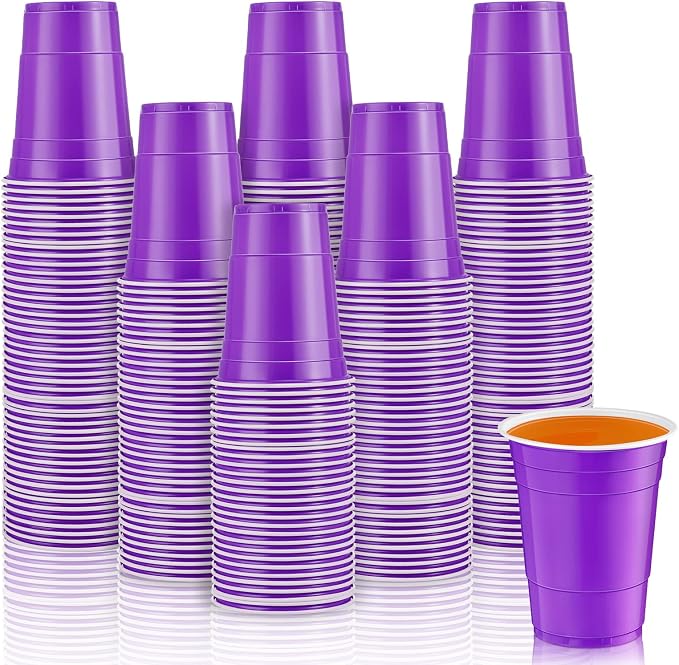 Lounsweer 100 Pcs 16 oz Disposable Party Cups Plastic Heavy Duty Drinking Water Cups for Birthday Baby Shower Wedding BBQ Picnic Party Supplies(Purple)