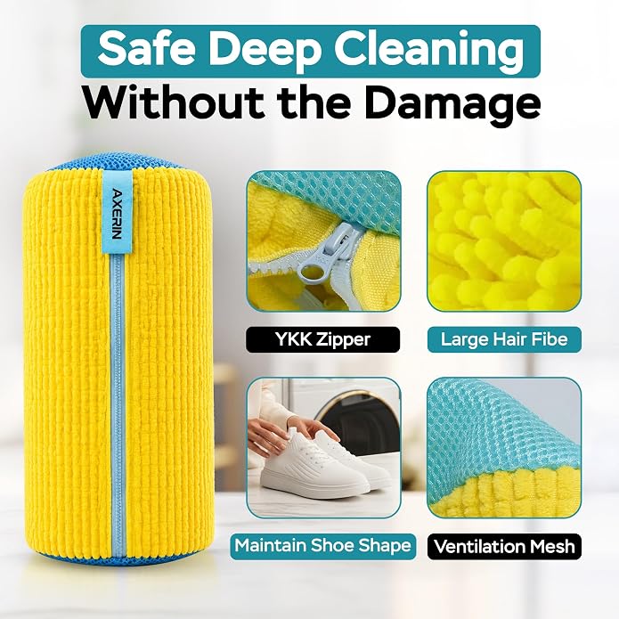Shoe Washing Machine Bag for Washer and Dryer – AXERIN 5-Piece Kit | 2 Laundry Shoe Bags, 2 Shoe Trees & Brush, Reusable Sneaker Washing Bag, 360° Deep Clean for Sneakers, Tennis & All Shoes