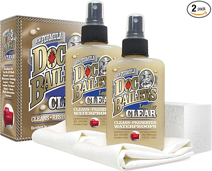 Doc Bailey's Leather Clear - Leather Conditioner, Cleaner & Waterproofer - 3-in-1 Protector for Couches, Car Seats, Boots, Handbags, Saddles & Furniture - No Color Change Kit 4oz, Pack of 2