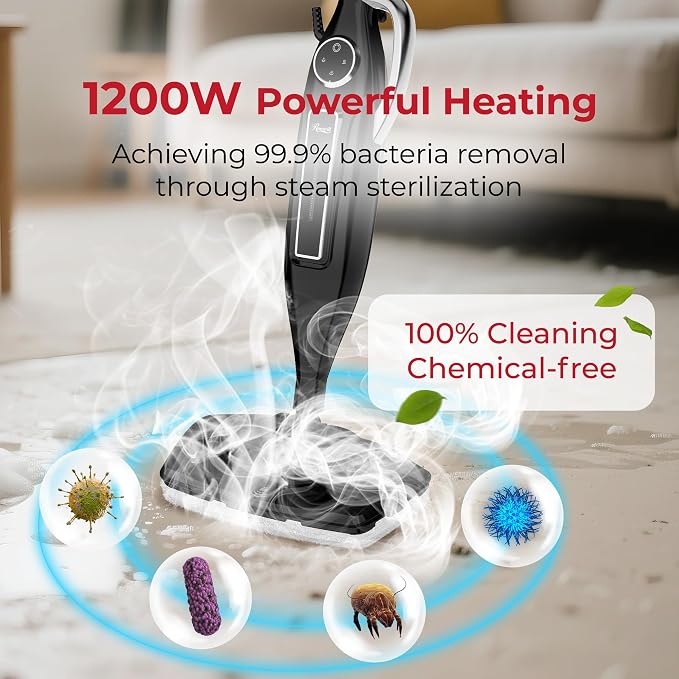 Rosewill 11-in-1 Steam Mop, 260°F Handheld Steam Cleaner, 1200W Detachable Steam Mops for Floor Cleaning, Removable Tank, Multi-Purpose Steamer for Hardwood, Tile, Grout, Furniture - Black