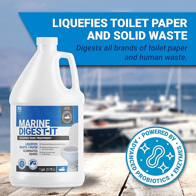 Unique Marine Digest-It Boat Toilet Treatment, Tank Deodorizer, Toilet Smell Eliminator Breaks Down Waste - 64 Liquid Treatments (128 oz.) Packaging May Vary