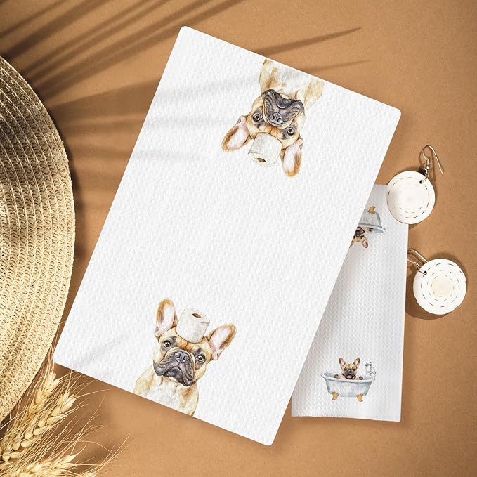 Funny French Bulldog Bathroom Decor Hand Towels Set of 3, French Bulldog Mom Gifts, Gifts for Bulldog Lovers, Kids Dog Bathroom Decor, 16x24 Inch