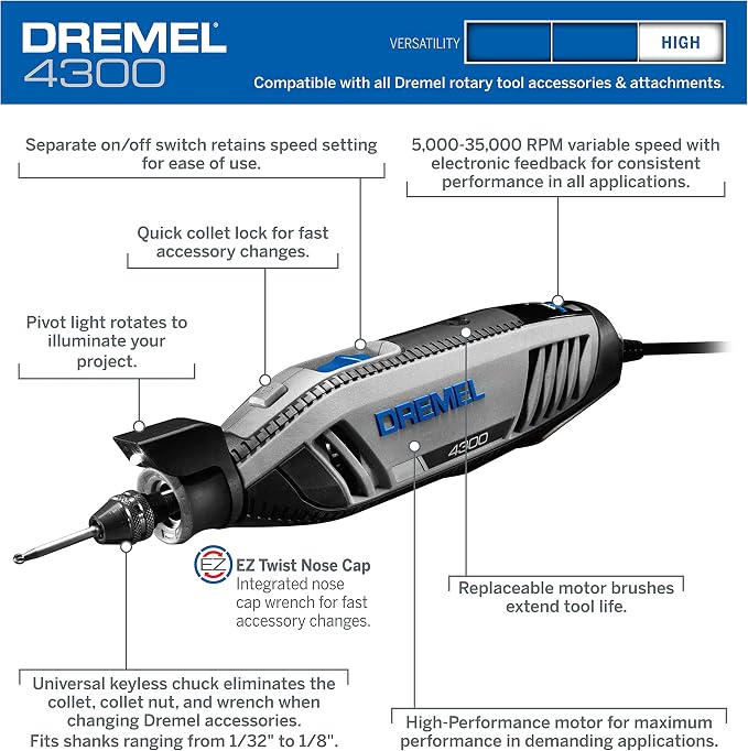 Dremel High Performance Rotary Tool Kit with Rotary Tool Workstation Drill Press Work Station and Wrench