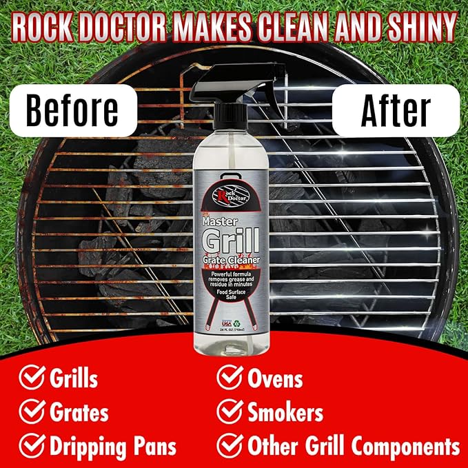 Rock Doctor Master Grill Grate Cleaner, 24 oz. Cleaning Spray for Drip Pans, Oven Grates, Smokers, and Components, Non-Abrasive Liquid Solution Removes Grease, Grime, and Dried Food – Pack of 1
