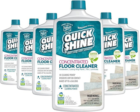 Quick Shine Multi Surface Concentrated Floor Cleaner 27oz, 6Pk | Use on Hardwood, Laminate, Luxury Vinyl Plank LVT, Tile & Stone | Dirt Dissolving & Powerful Cleaning | Each Bottle