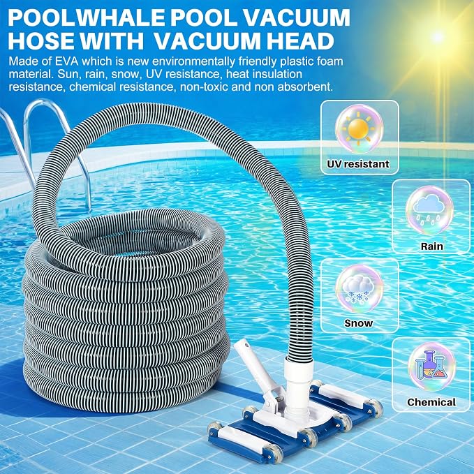 3 Pcs Pool Cleaning Kit 14" Vacuum Head with Flexible Wheels, 1-1/2 x 18ft Hoses and Skim Vacuum Plate Pool Maintenance Cleaning Accessory Tool for Fast, Easy Debris Removal