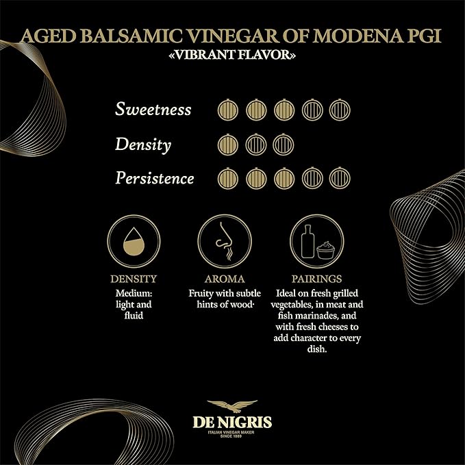 De Nigris Balsamic Vinegar Of Modena Excellence Line, Yellow Eagle Vibrant Flavor, 8,5 Oz (250ml) | Balsamic Vinegar From Modena Italy, Strong And Velvety Taste, Aged