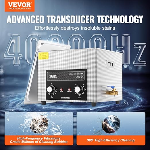 VEVOR 15L Sonic Cleaner with Heater Timer & Basket, Professional Digital Sonic Cavitation Machine, 360W Cleaning Machine for Lab Tools, Metal Parts, Carburetor, Brass, Auto Parts, Engine Parts