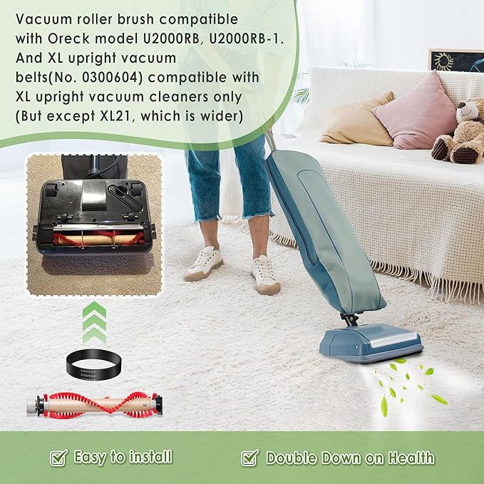 Landhoow Vacuum Brush Roller Replacement Parts with 3 Pcs Vacuum Belt Compatible with Oreck XL, Cleaner Belt Compatible with 0300604, Upright Replacement Parts for House and Office Clean