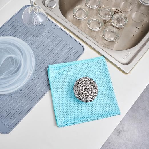 Restaurantware Stainless Steel Scrubber 100-Pack 3.15 x 3.15 x 1.97 Inches Rust-Resistant Metal Scouring Pad Durable Silver Scrub Pad for Pots and Pans Grill Cleaning Scrubber Commercial Kitchen Use
