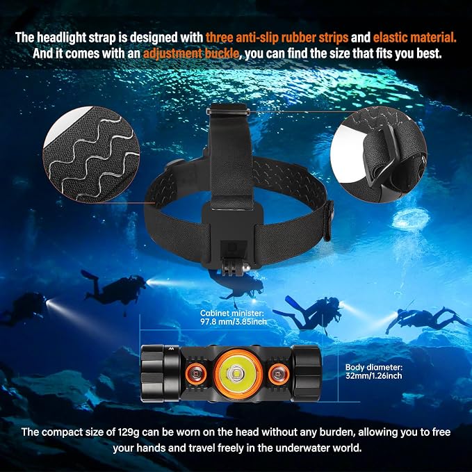ORCATORCH TD01 Diving Headlamp 1200 Lumens Scuba Dive Light 5 Modes Dual-Color (White/Red) Professional Underwater 150m Headlight, IP68 Waterproof Flashlight for Caving Snorkeling Spearfishing
