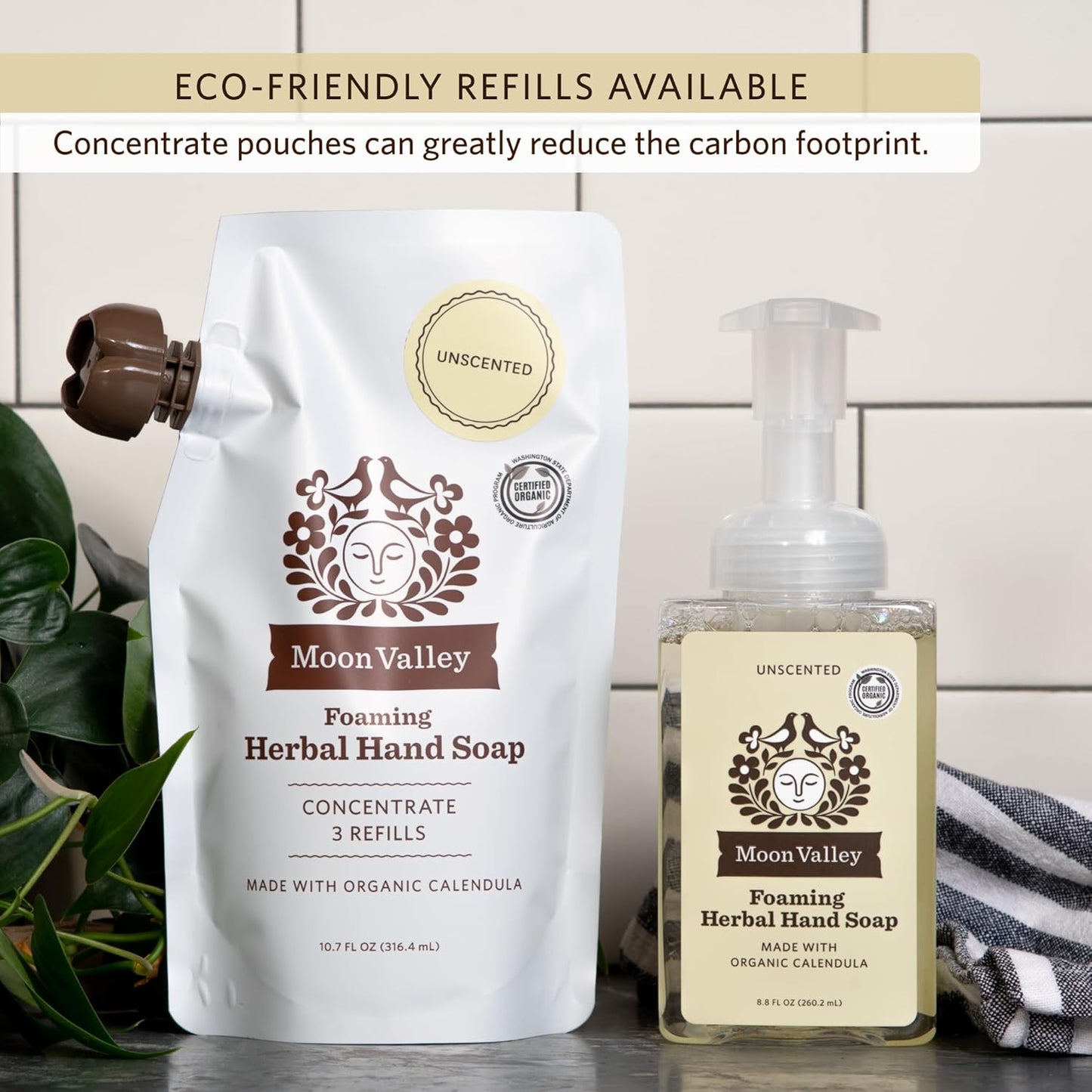 Moon Valley Herbal Foaming Hand Soap, Unscented Two Pack, Vegan, Recyclable Bottle