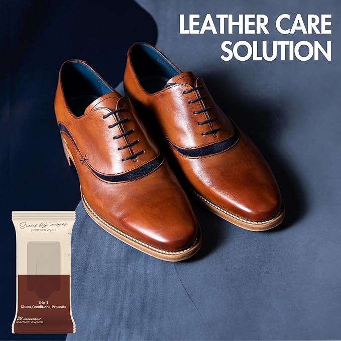 Swanky Leather Wipes - Leather Cleaner and Conditioner for Purses, Shoes, Furniture Polish & Car Seats, Prevents Fading & Cracking, Restores Softness & Shine - Soft Wipes, 60 Count