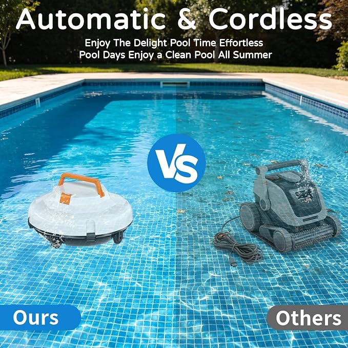 2026 NEW Cordless Robotic Pool Cleaner, Automatic Robotic Pool Vacuum Cleaner with Dual Motors, 130mins Runtime & Auto Docking Pool Vacuum Robot for Inground Pools Up to 1100 Sq.Ft, JQR-V201, White