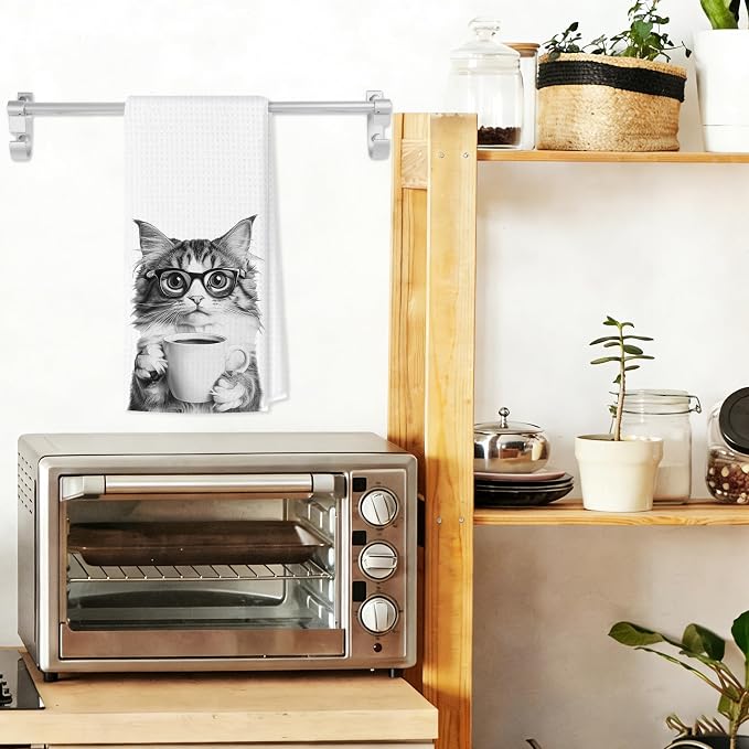 Funny Cat Kitchen Towels, Cats Kitchen Bar Accessories, Cat Lovers Chef Gifts for Women Decorative Hand Towels for Kitchen Decor, Dining Room Dish Tea Towel, 16x24 Inch
