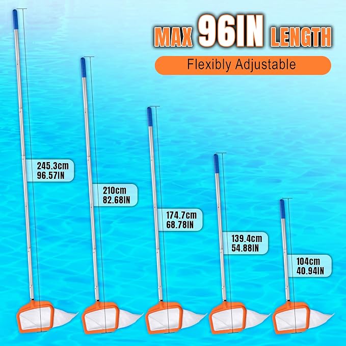 Pool Cleaning Kit, Aluminum Skimmer Net with 7.5Ft Telescoping Pole & 17.5” Brush Head, Heavy Duty Pool Maintenance Set for Inground Above Ground Swimming Pools, Easily Remove Leaves, Debris