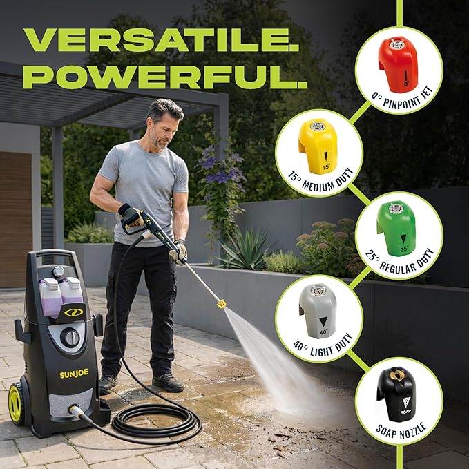 Sun Joe Pressure Washer, Electric Power Washer, Heavy-Duty Portable Cleaning & Washing Machine System with Patios & Sidewalks, SPX3000