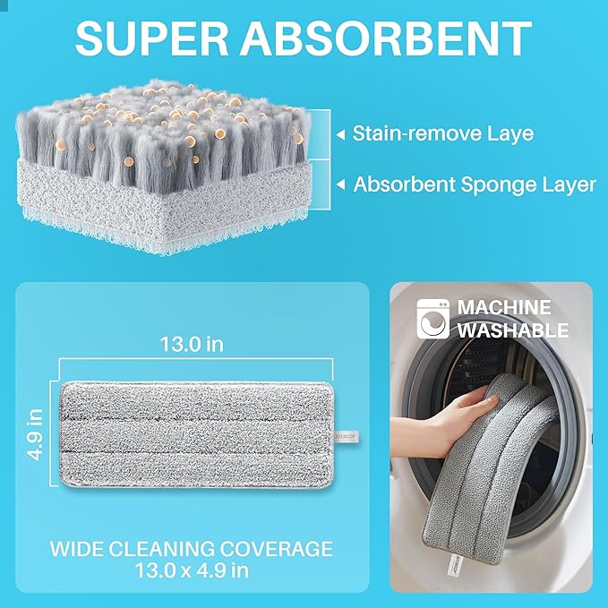 JOYMOOP 8L Flat Mop System with Extension Handle, Large Capacity for Household & Commercial Use, Ideal for Floor, Window & Wall Cleaning – Includes 5 Washable Microfiber Pads for Wet & Dry Use